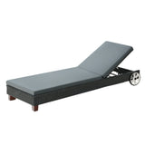 Gardeon Sun Lounge Wicker Lounger Outdoor Furniture Day Bed Wheels Patio Black - Close-Up Angle
