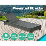 Gardeon Sun Lounge Wicker Lounger Outdoor Furniture Day Bed Wheels Patio Black - 45-Degree Angle