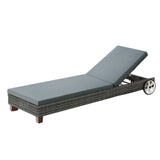 Gardeon Sun Lounge Wicker Lounger Outdoor Furniture Day Bed Wheels Patio Grey - Close-Up Angle