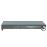 Gardeon Sun Lounge Wicker Lounger Outdoor Furniture Day Bed Wheels Patio Grey - Side View