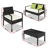 Gardeon Outdoor Sofa Set Wicker Lounge Setting Table and Chairs Patio Furniture - Front View