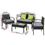 Gardeon Outdoor Sofa Set Wicker Lounge Setting Table and Chairs Storage Cover - Front View