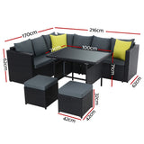 Gardeon Outdoor Dining Set Aluminum Table Chairs Wicker Setting Black - Front View
