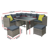 Gardeon Outdoor Dining Set Aluminum Table Chairs Wicker Setting Grey - Front View