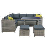 Gardeon Outdoor Dining Set Aluminum Table Chairs Wicker Setting Grey - Side View
