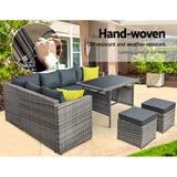 Gardeon Outdoor Dining Set Aluminum Table Chairs Wicker Setting Grey - Top-Down View