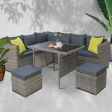 Gardeon Outdoor Dining Set Aluminum Table Chairs Wicker Setting Grey - Close-Up Angle