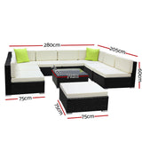 Gardeon 10-Piece Outdoor Sofa Set Wicker Couch Lounge Setting Cover - Front View