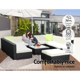 Gardeon 10-Piece Outdoor Sofa Set Wicker Couch Lounge Setting Cover - Rear View