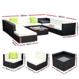 Gardeon 11PC Sofa Set with Storage Cover Outdoor Furniture Wicker - Front View