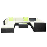 Gardeon 11PC Sofa Set with Storage Cover Outdoor Furniture Wicker - Side View