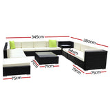 Gardeon 12PC Outdoor Furniture Sofa Set Wicker Garden Patio Lounge - Front View