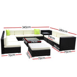 Gardeon 13-Piece Outdoor Sofa Set Wicker Couch Lounge Setting Cover - Front View