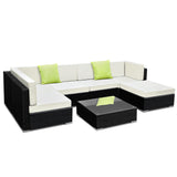 Gardeon 7-Piece Outdoor Sofa Set Wicker Couch Lounge Setting Cover - Close-Up Angle