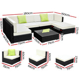 Gardeon 7-Piece Outdoor Sofa Set Wicker Couch Lounge Setting 6 Seater - Front View