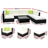 Gardeon 8-Piece Outdoor Sofa Set Wicker Couch Lounge Setting Cover - Front View