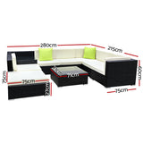 Gardeon 9-Piece Outdoor Sofa Set Wicker Couch Lounge Setting Cover - Front View