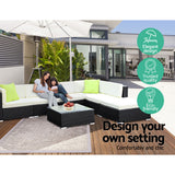 3PC Gardeon Outdoor Furniture Sofa Set Wicker Rattan Garden Lounge Chair Setting - Close-Up Angle