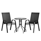 Gardeon 3PC Outdoor Bistro Set Table and Chairs Stackable Patio Furniture Black - Close-Up Angle