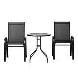 Gardeon 3PC Outdoor Bistro Set Table and Chairs Stackable Patio Furniture Black - Side View
