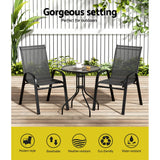 Gardeon 3PC Outdoor Bistro Set Table and Chairs Stackable Patio Furniture Black - Top-Down View