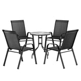 Gardeon 5PC Bistro Set Outdoor Table and Chairs Stackable Outdoor Furniture Black - Close-Up Angle