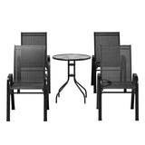 Gardeon 5PC Bistro Set Outdoor Table and Chairs Stackable Outdoor Furniture Black - Side View