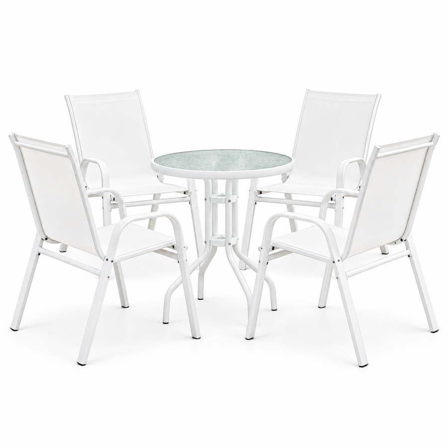 Gardeon 5PC Bistro Set Outdoor Table and Chairs Stackable Patio Furniture White
