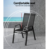 Gardeon 4PC Outdoor Dining Chairs Stackable Lounge Chair Patio Furniture Black - Top-Down View