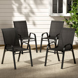 Gardeon 4PC Outdoor Dining Chairs Stackable Lounge Chair Patio Furniture Black - Close-Up Angle