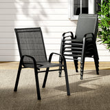 Gardeon 6PC Outdoor Dining Chairs Stackable Lounge Chair Patio Furniture Black - Close-Up Angle