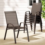Gardeon 6PC Outdoor Dining Chairs Stackable Lounge Chair Patio Furniture Brown - Close-Up Angle