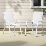 Gardeon 2PC Outdoor Dining Chairs Stackable Lounge Chair Patio Furniture White - Rear View