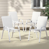 Gardeon 4PC Outdoor Dining Chairs Stackable Lounge Chair Patio Furniture White - Close-Up Angle