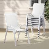Gardeon 6PC Outdoor Dining Chairs Stackable Lounge Chair Patio Furniture White - Close-Up Angle