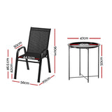 Gardeon 3PC Outdoor Bistro Set Patio Furniture Table and Chairs Stackable Black - Front View