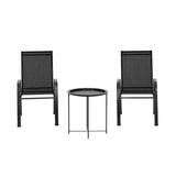Gardeon 3PC Outdoor Bistro Set Patio Furniture Table and Chairs Stackable Black - Side View