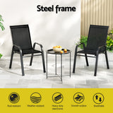 Gardeon 3PC Outdoor Bistro Set Patio Furniture Table and Chairs Stackable Black - Top-Down View