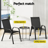 Gardeon 3PC Outdoor Bistro Set Patio Furniture Table and Chairs Stackable Black - 45-Degree Angle