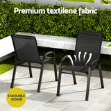 Gardeon 3PC Outdoor Bistro Set Patio Furniture Table and Chairs Stackable Black - Rear View