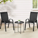 Gardeon 3PC Outdoor Bistro Set Patio Furniture Table and Chairs Stackable Black - Close-Up Angle