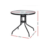 Gardeon Outdoor Bar Table Glass Cafe Table Steel Side Parasol Hole - Front View