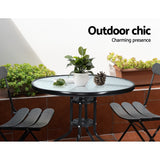 Gardeon Outdoor Bar Table Glass Cafe Table Steel Side Parasol Hole - Top-Down View