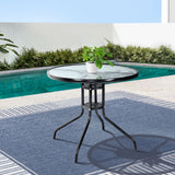 Gardeon Outdoor Bar Table Glass Cafe Table Steel Side Parasol Hole - Close-Up Angle