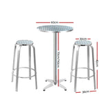 Gardeon 3-Piece Outdoor Bar Set Bistro Table Stools Adjustable Round Cafe - Front View