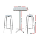 Gardeon 3-Piece Outdoor Bar Set Bistro Table Stools Adjustable Square Cafe - Front View