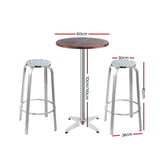 Gardeon 3-Piece Outdoor Bar Set Bistro Table Stools Adjustable Wooden Cafe - Front View