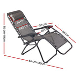 Gardeon 2PC Zero Gravity Chair Folding Outdoor Recliner Adjustable Sun Lounge Camping Beige - Front View
