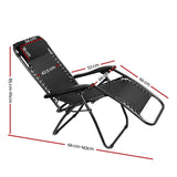 Gardeon Zero Gravity Chair Folding Outdoor Recliner Adjustable Sun Lounge Camping Black - Front View