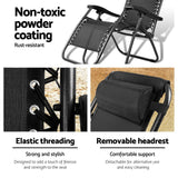 Gardeon Zero Gravity Chair Folding Outdoor Recliner Adjustable Sun Lounge Camping Black - 45-Degree Angle